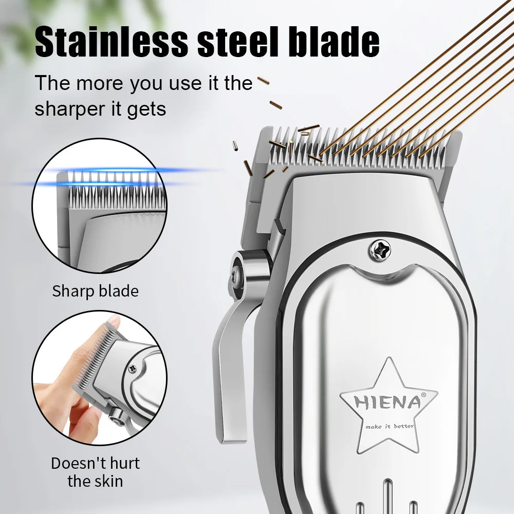 HIENA مقص الشعر مجموعة 2000mAh عالية الطاقة الكهربائية الشعر المتقلب الصامت نحت آلة قطع الشعر الرجال الحلاقة شفرات HYN-276