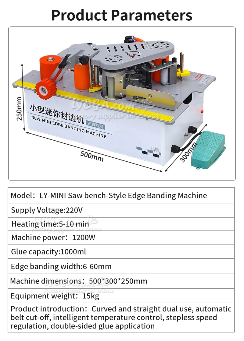 MINI-Kantenanleimmaschine für Sägetisch, Bankkantenanleimmaschine, maßgeschneidertes gebogenes/gerades Holzbearbeitungswerkzeug mit doppeltem Verwendungszweck für gerade/unregelmäßige Geräte