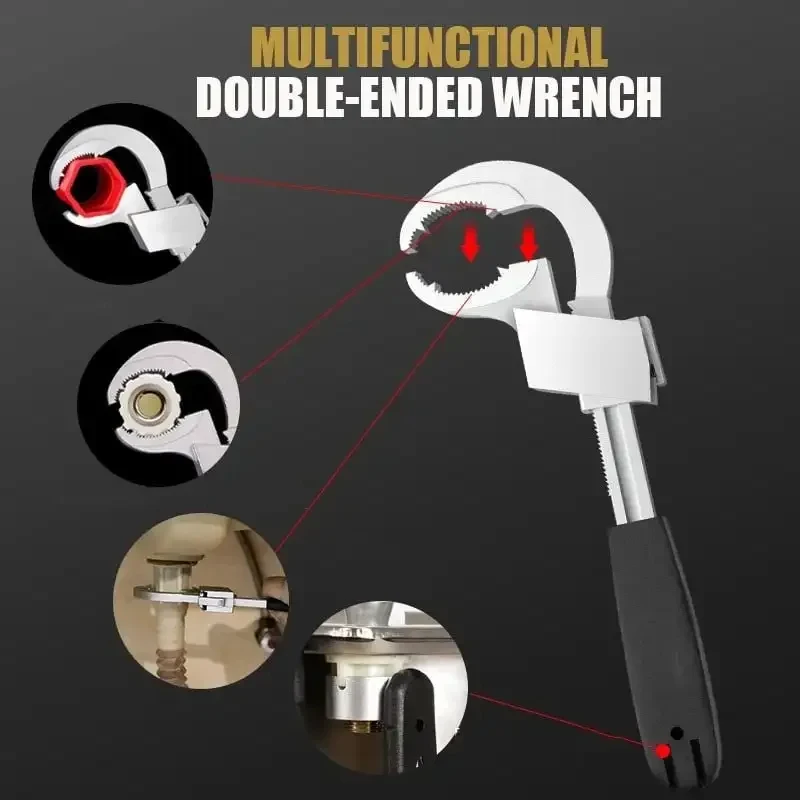 Universal Adjustable Double-Ended Wrench Sink Bathroom Aluminium Alloy Wrench Anti-Slip Faucet Sewer Installation Maintenance