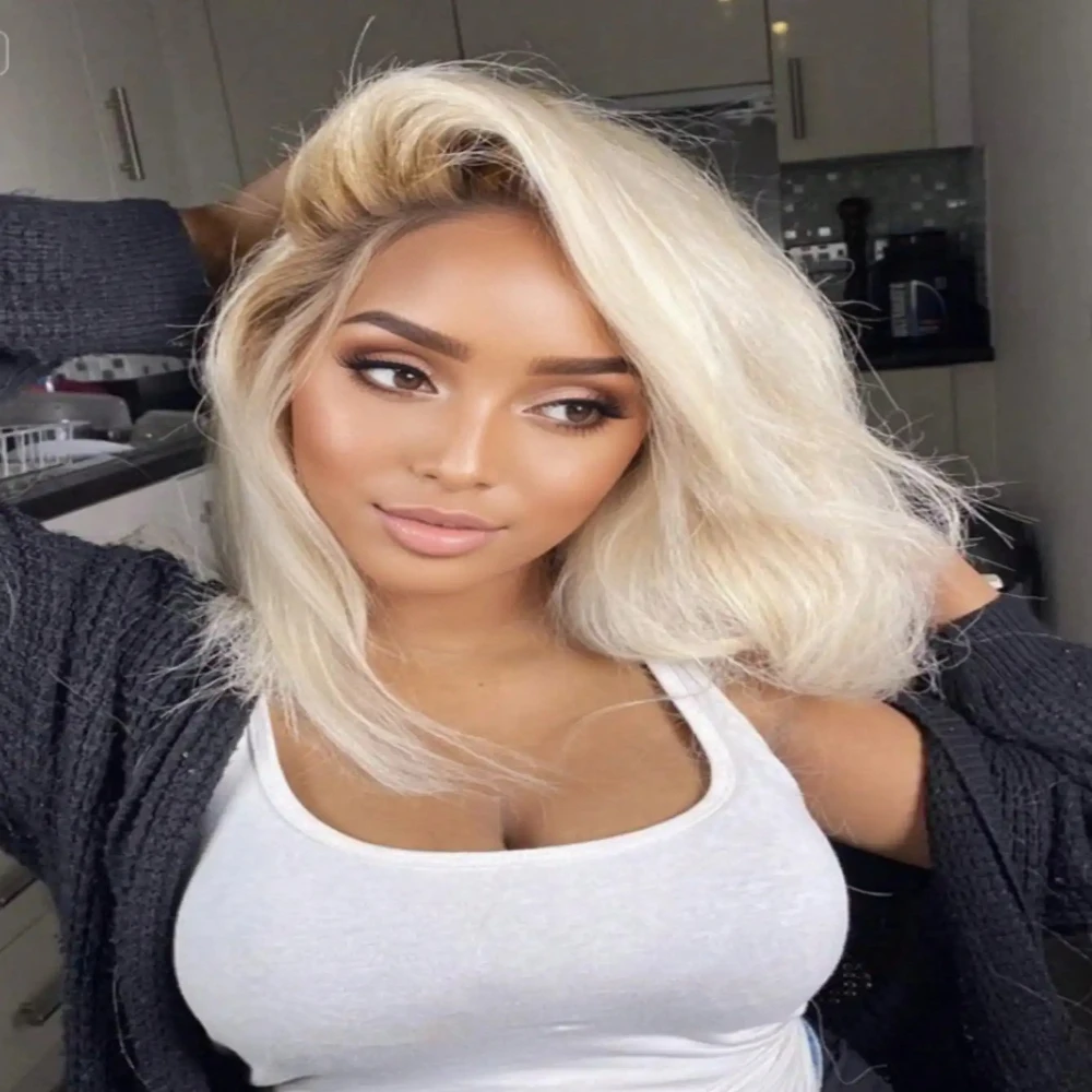 

Ombre Blonde 13x4 HD Straight Lace Front Wigs Human Hair 180 Density Bob Wig Human Hair Blonde Colored Straight Human Hair Wig