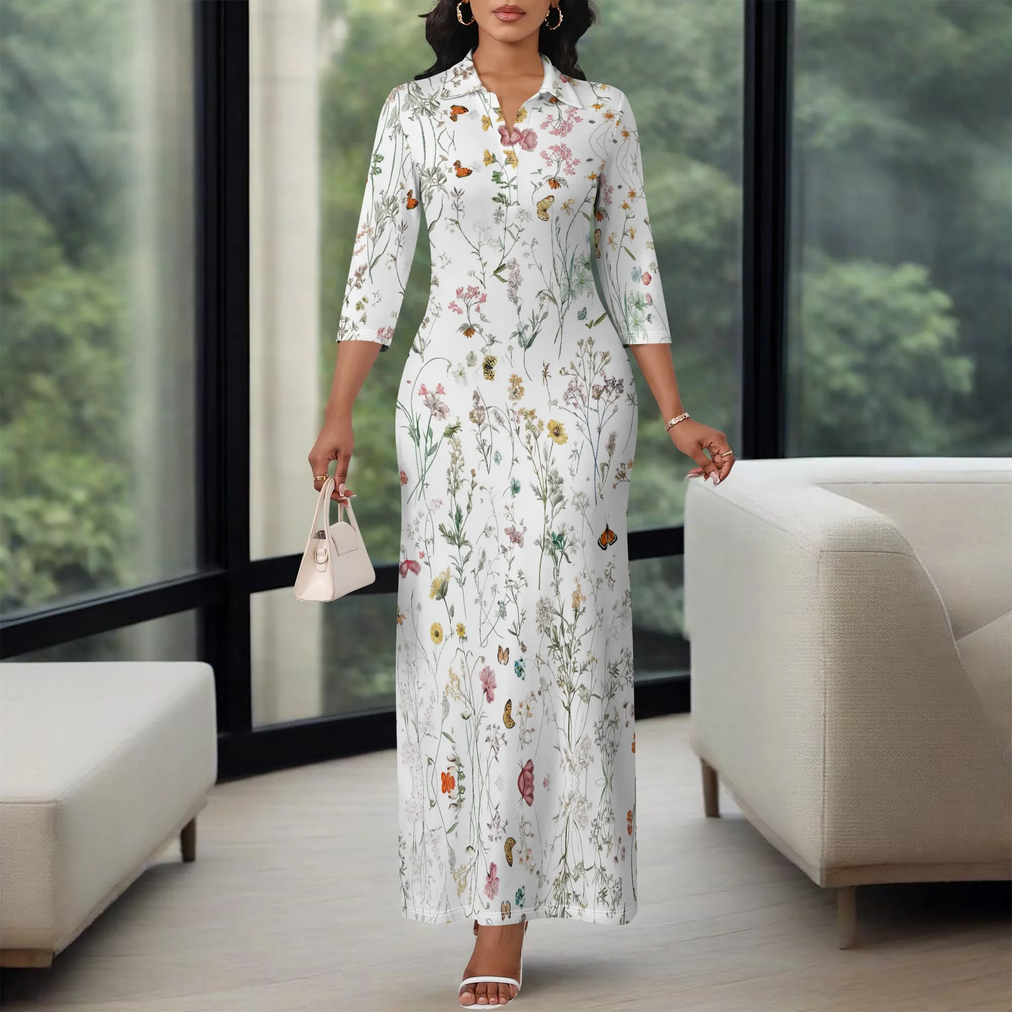 

Floral Butterfly Collared Maxi Dress | Spring & Summer Dress for Women | XS-3XL, Perfect for Garden Parties & Outdoor Events