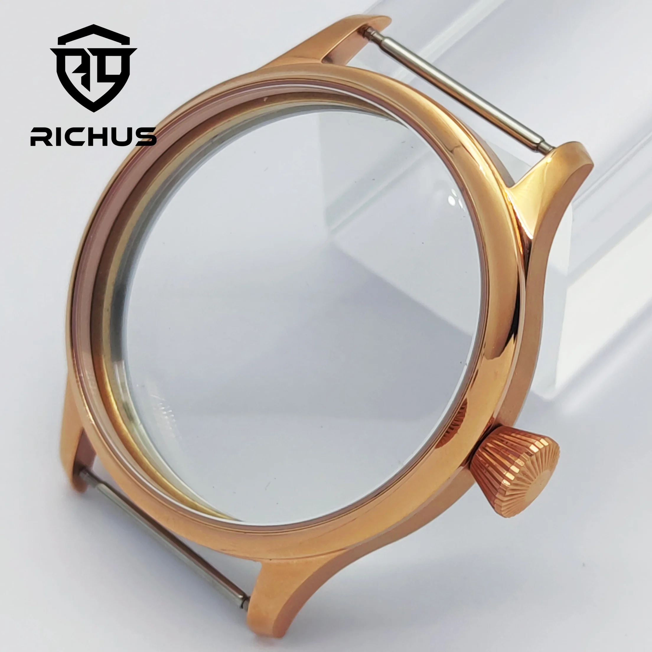 

RICHUS 44 мм корпус часов корпус из розового золота минеральное стекло подходит ETA6497 6498 ST3600 аксессуары для часов с механизмом