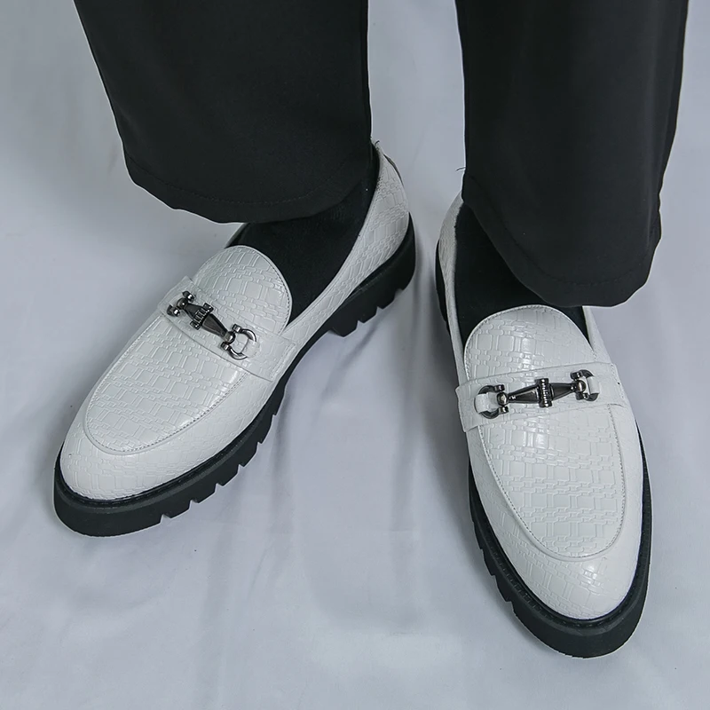 

Men's loafers PU embossed pattern thick sole professional classic business men's shoes size 38-46