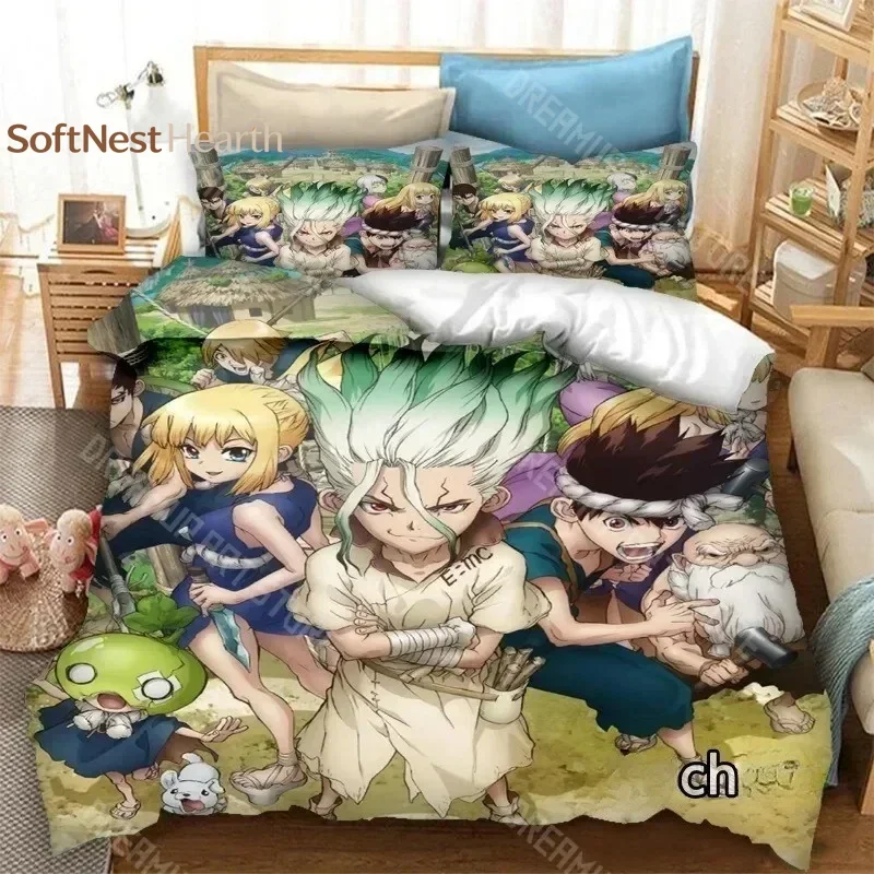 2026 3D Print Dr.STONE Senku Bedding Set Duvet Covers Pillowcases Comforter Bedding Sets Bedclothes Duvet Cover Sets