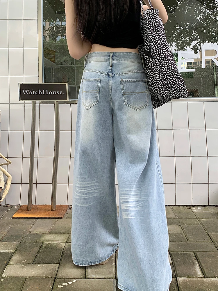 Women Light Blue Y2k Jeans Harajuku Baggy Denim Trousers Vintage Japanese 2000s Style Oversize Jean Pants Trashy Fashion Clothes