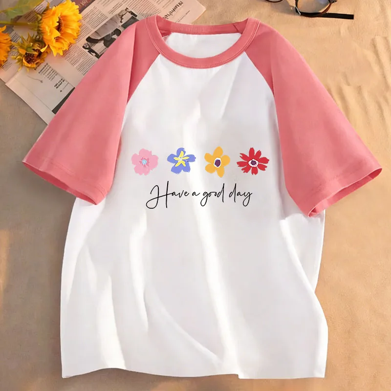 Camisetas con diseño de flores Have A Good Day, camiseta de manga corta para niños y niñas, camiseta informal de verano y primavera