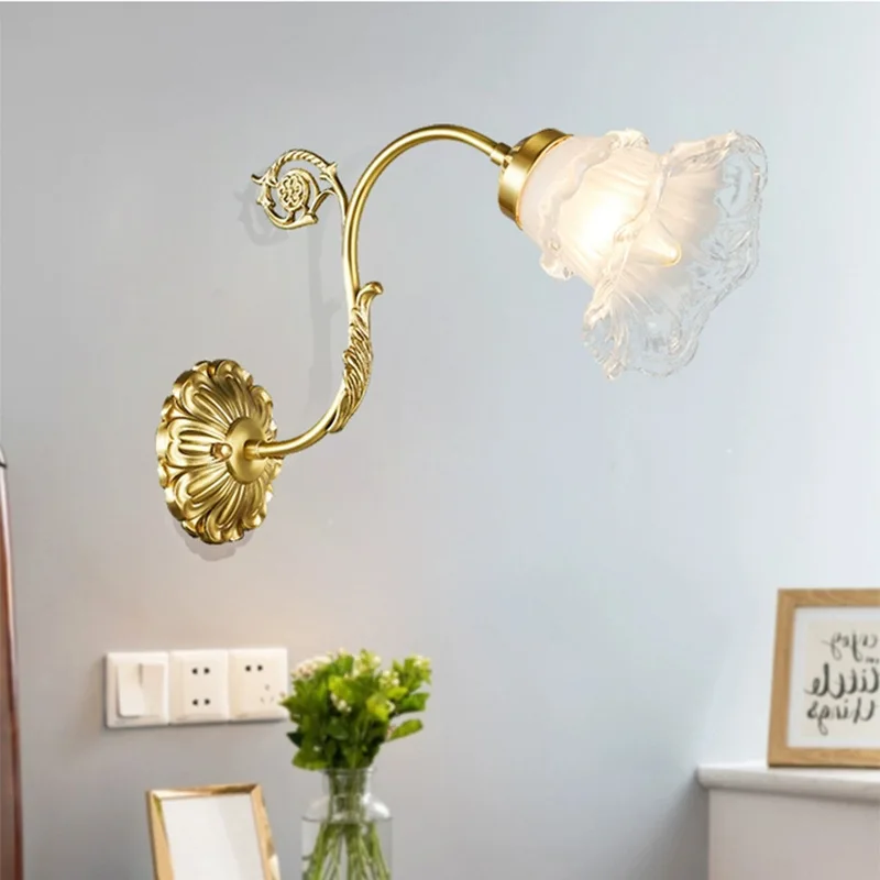 American luxury full copper living room wall lamp creative lily of the valley flower bedroom bedside  dining room aisle closet