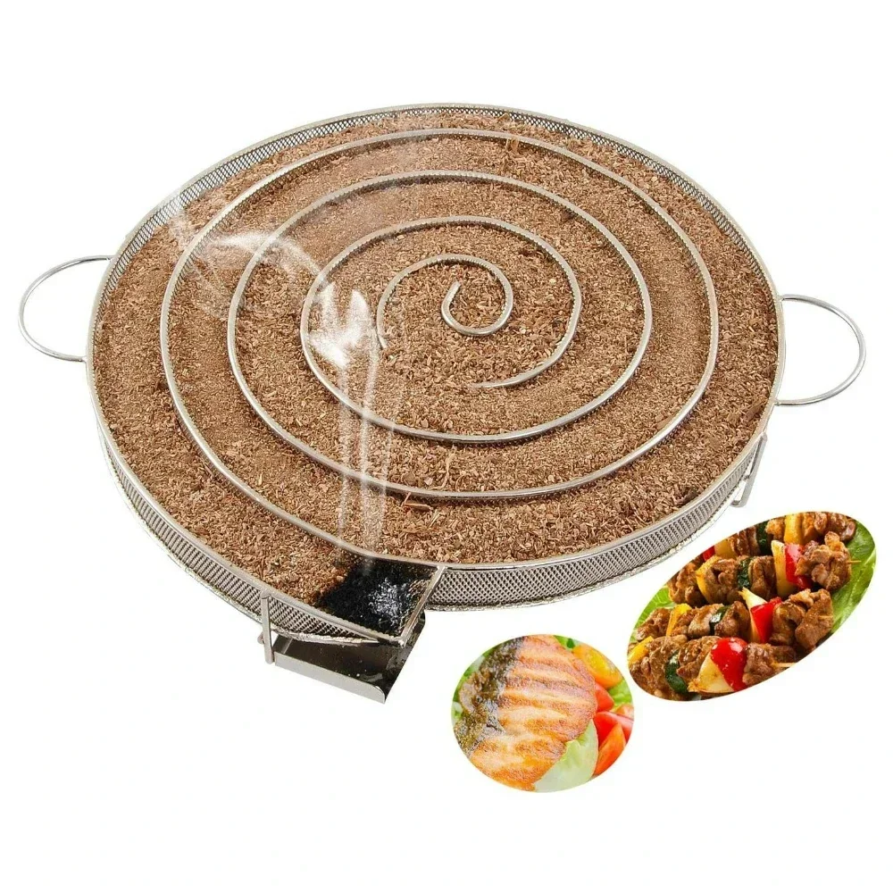 Inox Cold Smoke Generator Charcoal Barbecue Round Meshes Meat Fish Salmom Accessories Apple Wood Chips Smoker BBQ Grill