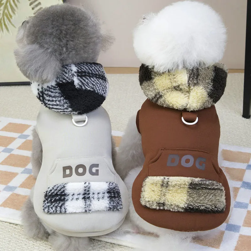 

Warm Hooded Hoodies Autumn Winter Pet Dog Clothes Gray Brown Short Sleeve Sweatshirt For Small Dogs Dachshund Pug Puppy Costumes