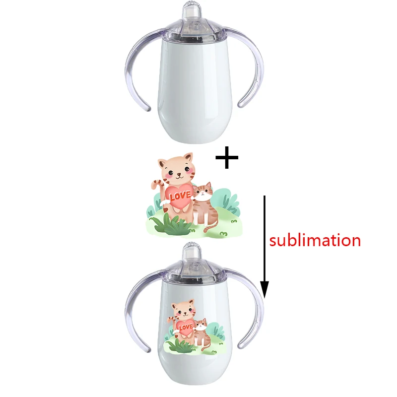 10/12oz Sublimation Blank Straight Sippy Cups With Handle Diy Stainless Steel Insulated Tumbler Double Wall Sippy Cup For Kids