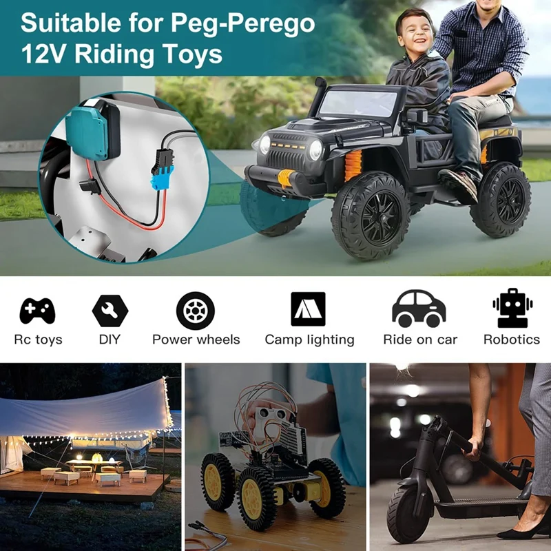 Power Wheel Adapter For Makita 18V LXT Battery With Wire Harness Connector & Fuse For Peg-Perego 12 Volt Power Wheel