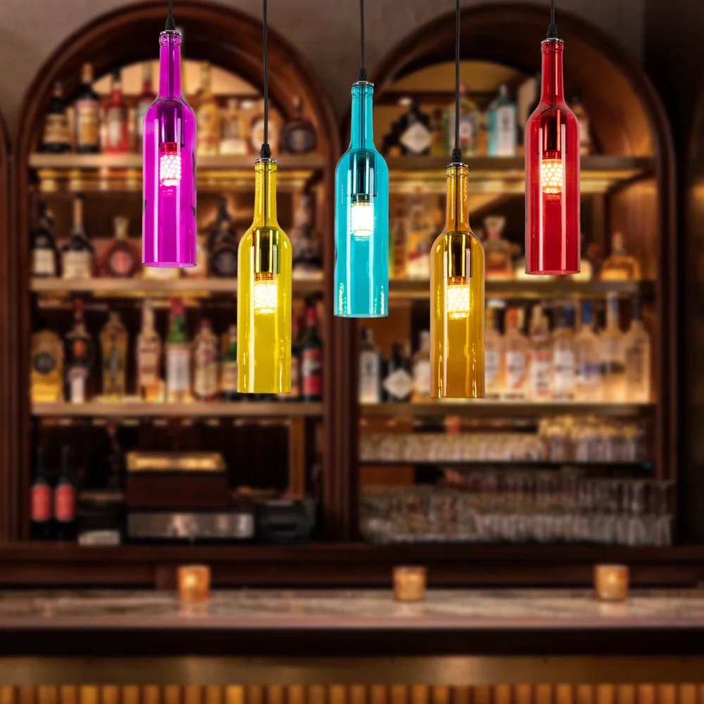 Bymaocar 5 Wine Bottle Chandelier Pendant Industrial Bar / Home Hanging Lamp Ceiling Light Fixture Fit 10-15㎡ Adjustable Height