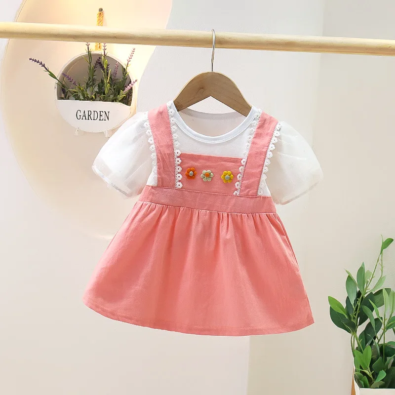 2024 Casual Summer Baby Girls Short Sleeve Patchwork Striped Dress Children\'s Clothing Infant Kids Princess Dress Baby Clothes