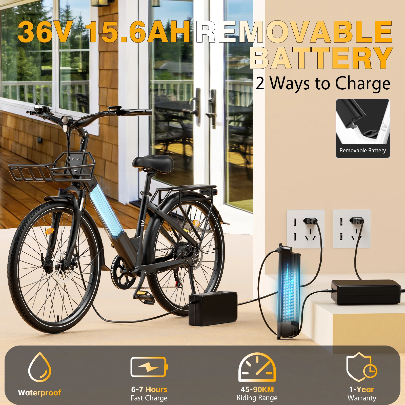 E-BYCCO V1 Elektrofahrrad für Erwachsene, 36V15,6Ah Akku, 250W Motor, Elektrofahrrad mit 28*1,5 Zoll Reifen, City-Pendler-E-Bike – Detail 1