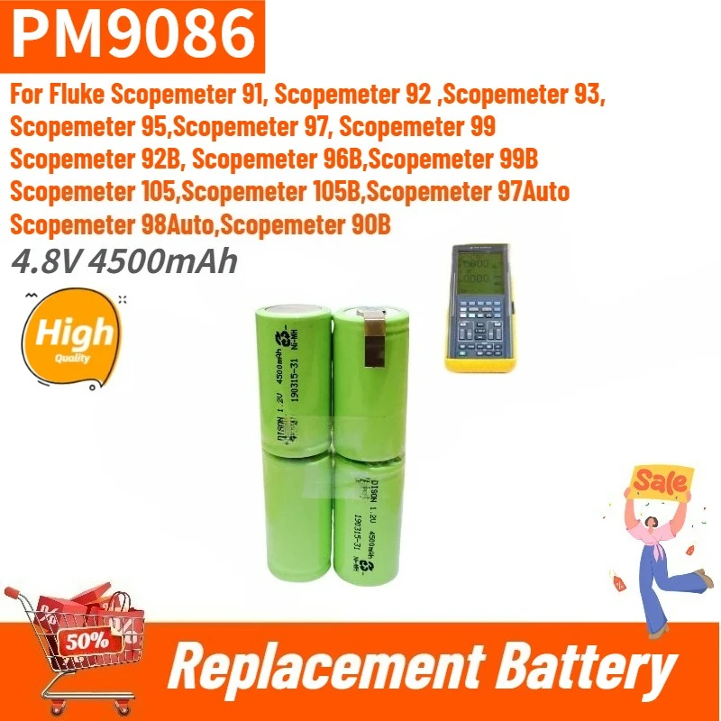 

Высококачественная батарея PM9086 1.2V 4500mAh для Fluke Scopemeter 91, 92, 90B, 92B, 93, 95, 97Auto, 98Auto, 99, 99B, 105, 105B, 96B, 97
