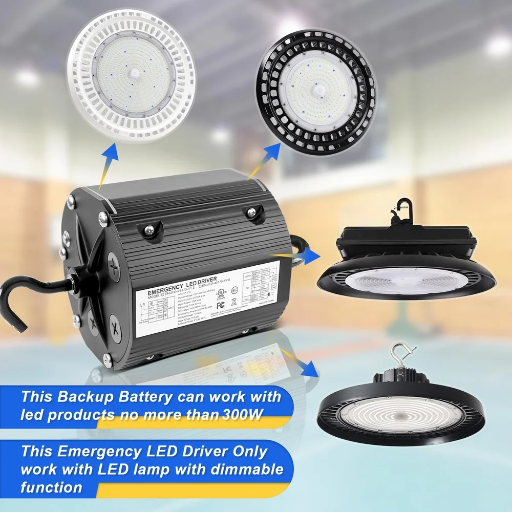 40W  Emergency Backup Driver Rechargeable UL Listed Dimmable High Bay Light  100-347V Output DC 170V 90min Backup