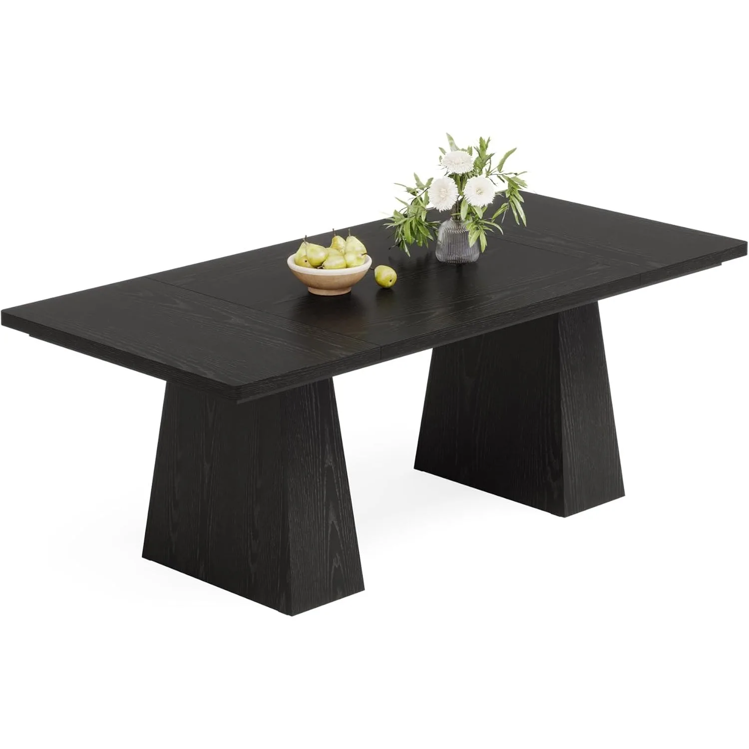 LITTLE TREE Black Dining Table for 4-6, Modern Kitchen Table with Tapered Wood Legs and Tabletop for Kitchen, Living Room image 5