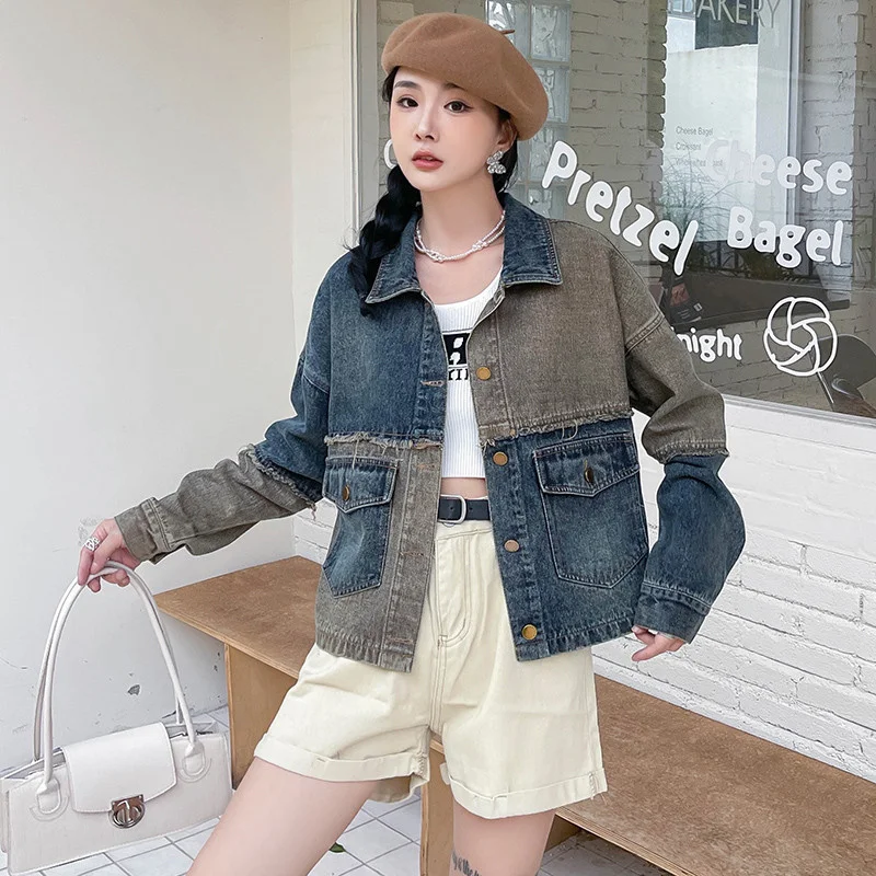 Small Fragrant Style Retro Patchwork Loose Denim Jacket for Women 2025 Spring Autumn New Design Sense Casual Jeans Coat Top