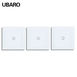 UBARO EU Standard 1 Gang 3 Way Stairs Touch Switch Multi Controller Switches With Sensor Tempered Glass Panel 2000W Interruptor