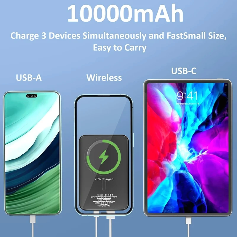 10000mAh بنك الطاقة اللاسلكية شحن سريع USB C 22.5W بطارية احتياطية خارجية 5000mAh بنك الطاقة المغناطيسي لفون 15 14 13 12