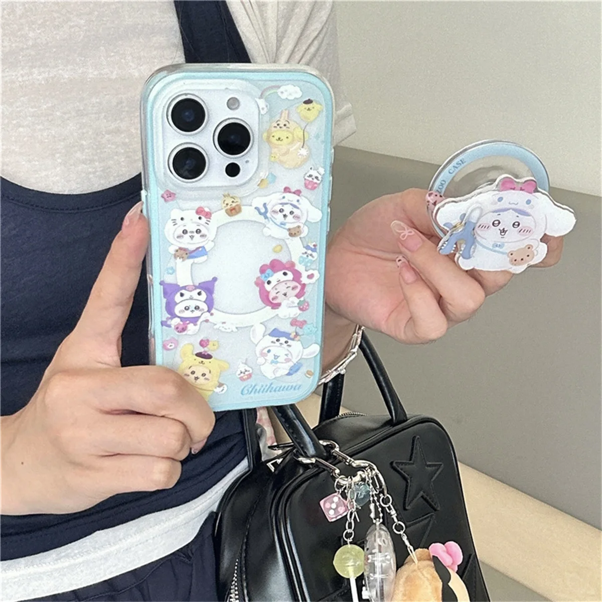 

Kawaii Cartoon Sanrio Cute Friend Magnetic Phone Case For iPhone 16 Pro 14 13 15 Pro Max Cover 2 in 1 Shockproof Cute Cases
