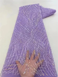 Luxury African Sequins Beaded Lace Fabric 2025 High Quality Groom Nigerian Wedding Bridal Embroidery French Tulle Sewing