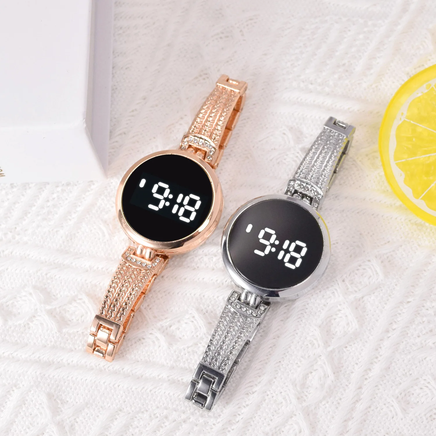 Luxury Women's Touch Watches Rose Gold Stainless Steel Ladies Wristwatch LED Digital Watch for Women Electronic Clock
