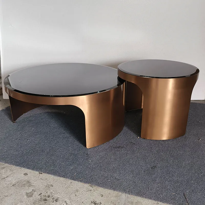 Tavolino rotondo combinato alto e basso villa tavolino da caffè in vetro temperato minimalista leggero e di lusso in acciaio inossidabile