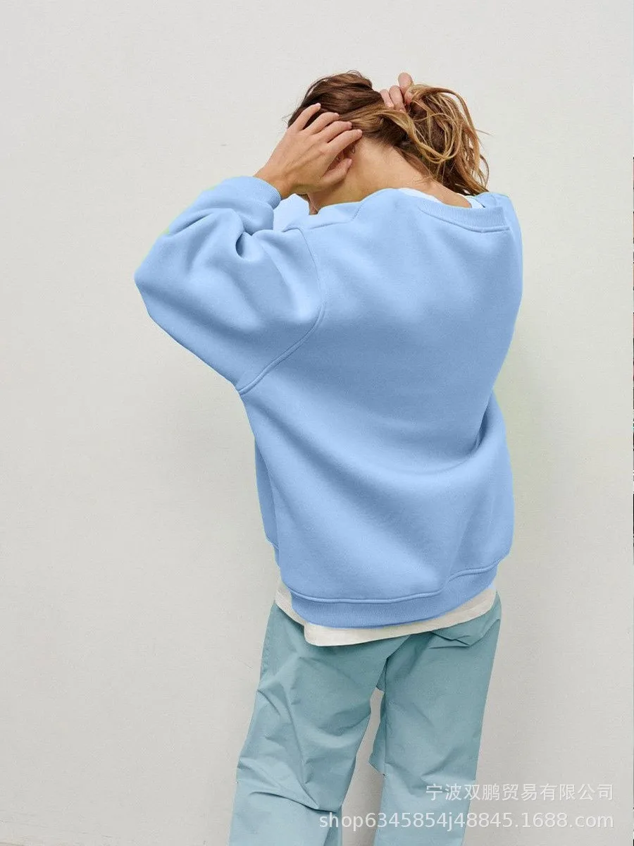 Pullover Loose Fit Hoodie Casual with Crew Neck Long Sleeve Standard Length Single Pullover Closure Japanese Korean Women Hoodie
