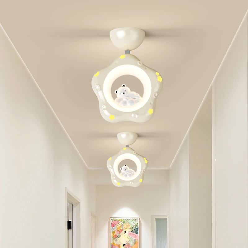 

Cream Style Teddy Bear Star Dressing Room Lights Foyer Ceiling Light Modern Cute Hallway Aisle Lamp Balcony Living Room Lighting