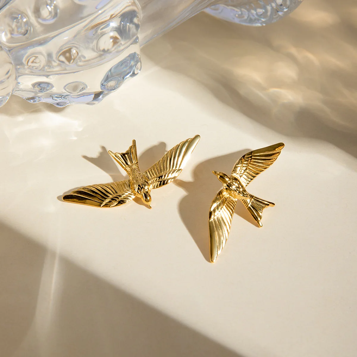 Stainless Steel Gold Color Bird Shaped Earrings for Women Fashion Jewelry