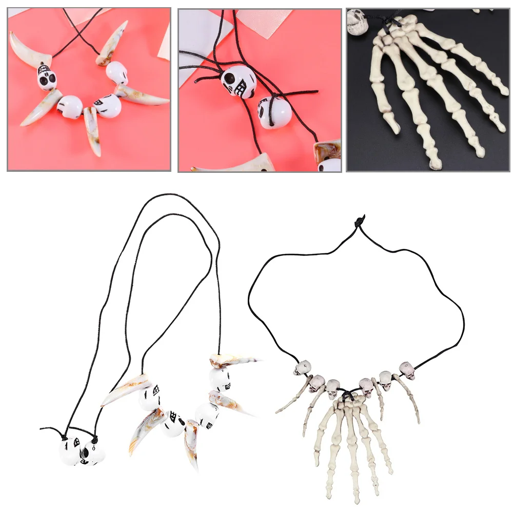 

2 Pcs Skull Necklace Skulls Bones Necklaces for Halloween Women Decor Alternative