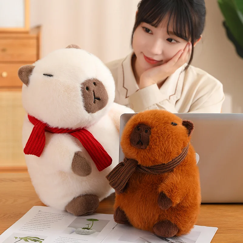 25/35Cm Kawaii 'S Sjaal Capibara Pluche Pop Bruin Wit Capibara Knuffel Met Een Rode Grijze Sjaal Als Kerstcadeau Voor Kinderen