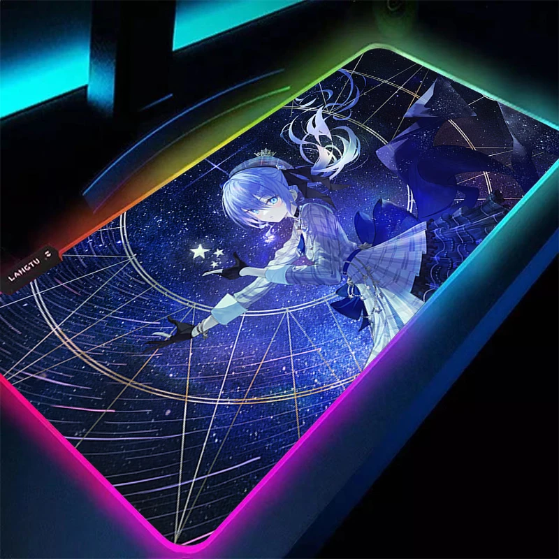 Mouse pad gamer teclado led desktop mouse tapete de borracha tapis souris jogos rgb notbook pc hololive hoshimachi suisei mousepad