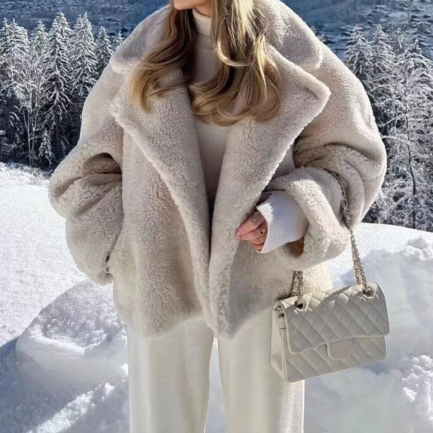 2025 가을 신상 여성 패션 개성있는 루즈핏 출퇴근용 심플 밀짚모양 퍼 자켓 스트리트 스타일 롱 코트