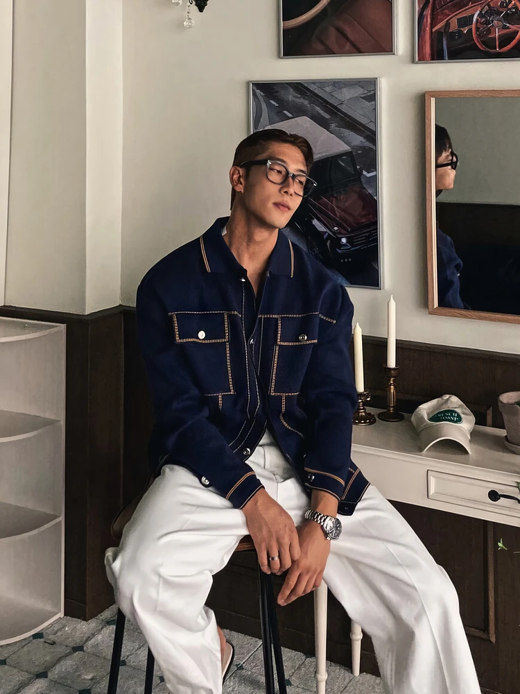 

Японская спецодежда, мужской вязаный свитер, осенний модный брендовый отложной воротник, открытый кардиган, солнцезащитная верхняя одежда