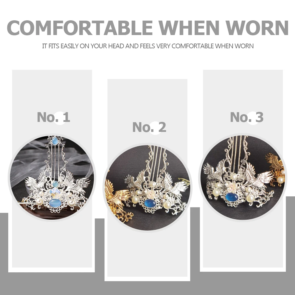 

1 set Crane Hairpin Ancient Chinese Wedding Accessories for Women Traditional Hanfu Crown Metal Hair Stick Pin Retro Style