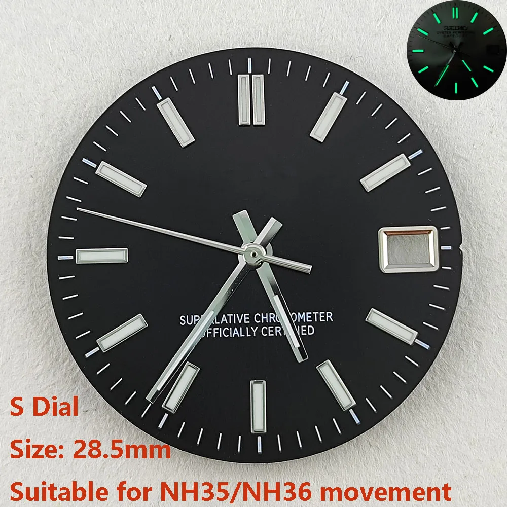 High Quality 28.5mm NH35dial watch dial S dial green luminous suitable for NH35 NH36 movement watch accessories repair tool