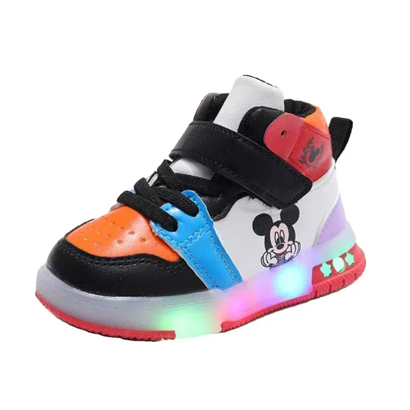 Disney Children\'s Sneaker Cute Minnie Mickey Cartoon Led Lighted Shoes for Kids Boys Girls Luminous Shoes Toddler  Flash Lights