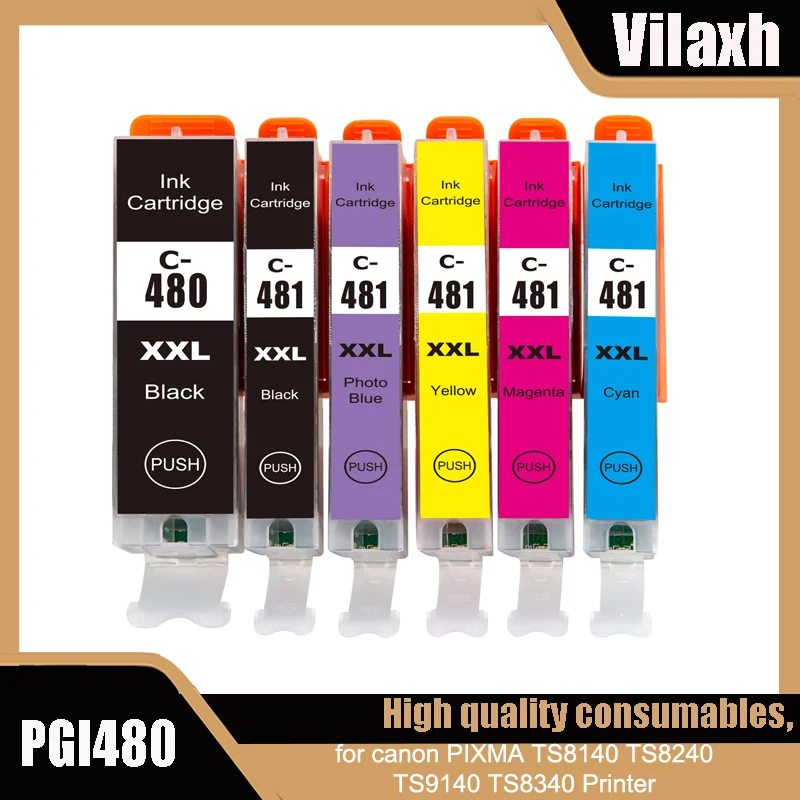 vilaxh compatible PGI-480 CLI-481 PGI480 CLI481 480 481 ink cartridge for canon PIXMA TS8140 TS8240 TS9140 TS8340 Printer