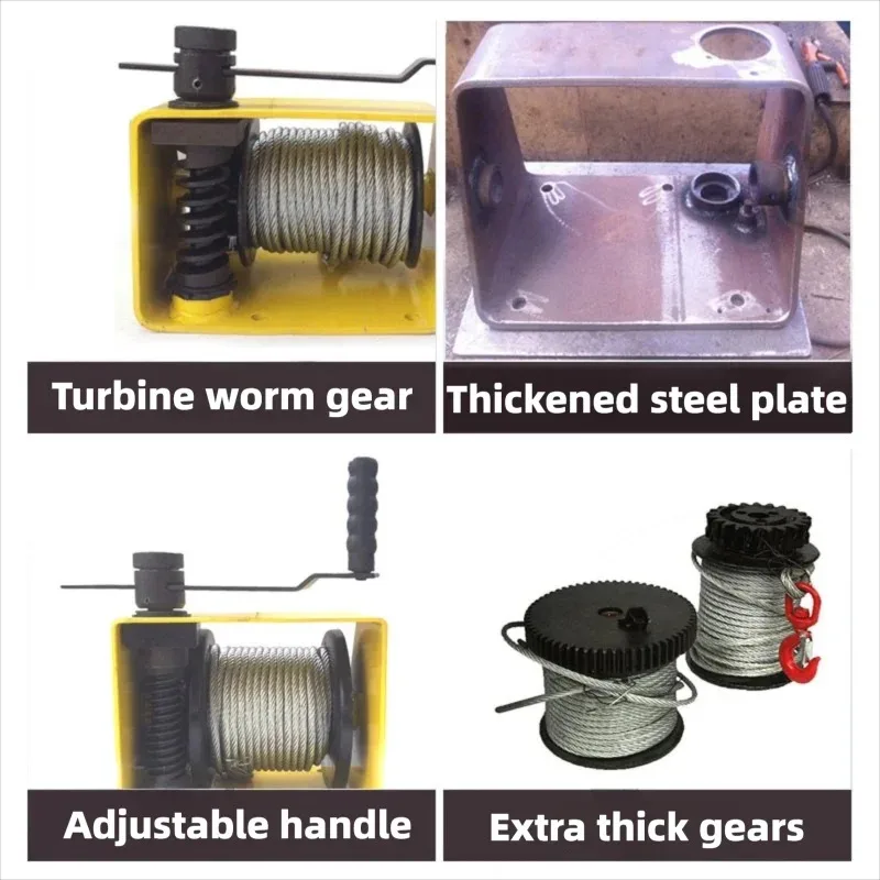 Heavy Duty Manual Hand Winch 250kg 500kg 1000kg Self Locking Worm Gear for Cable Pulling Marine Towing