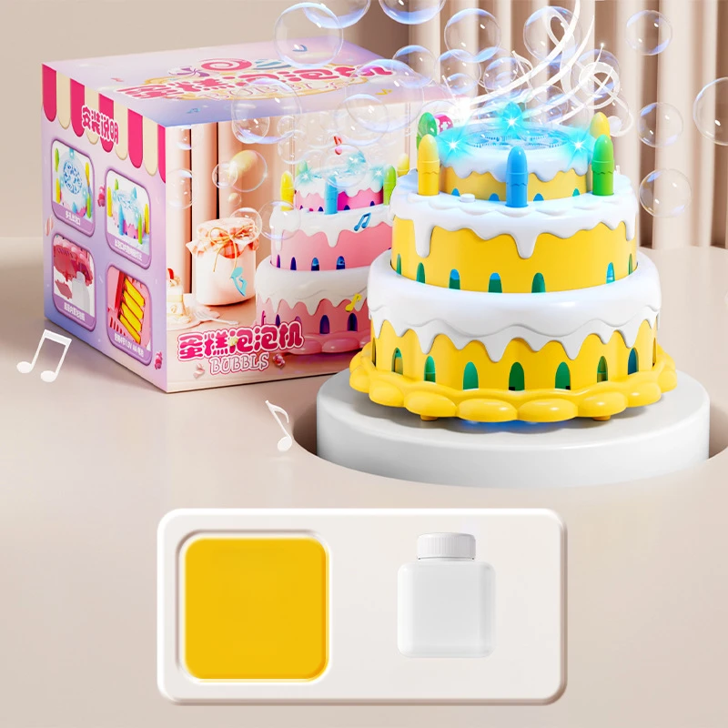 Dziecięca Kawaii Elektryczna Maszyna do Baniek Mydlanych Tort Urodzinowy Migająca Muzyka Automatyczna Maszyna Bąbelkowa Dzieci Dziewczynka Urocze Prezenty 6-12 lat