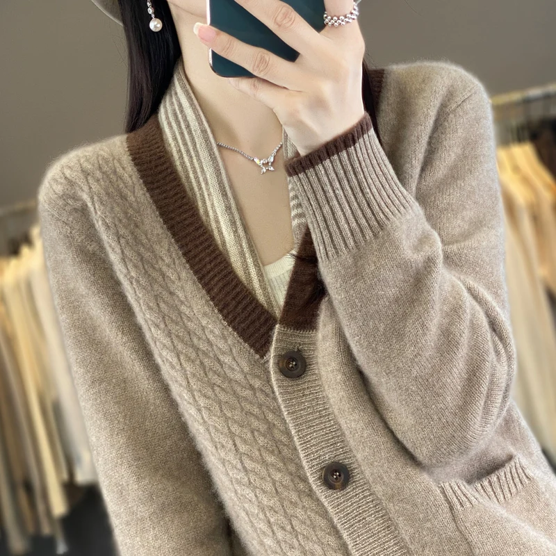 YSC2024 New Women\'s Classic Australian Pure Wool Thick Knitted Cardigan Long Sleeve Casual Quality Knitted Sweater