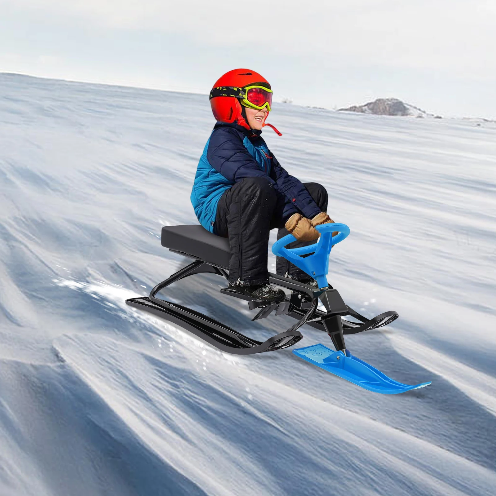 

Санки-слайдер Snow Racer с рулем и двойными тормозами, зимний спортивный сноуборд для детей от 3 до 15 лет, усиленная конструкция