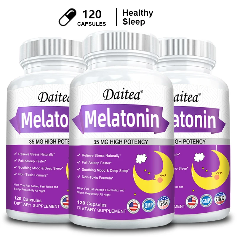 

Daitea Melatonin Capsule Supplement - Helps Improve Stress and Anxiety, Deep Sleep, Prevent Insomnia & Improve Sleep Quality