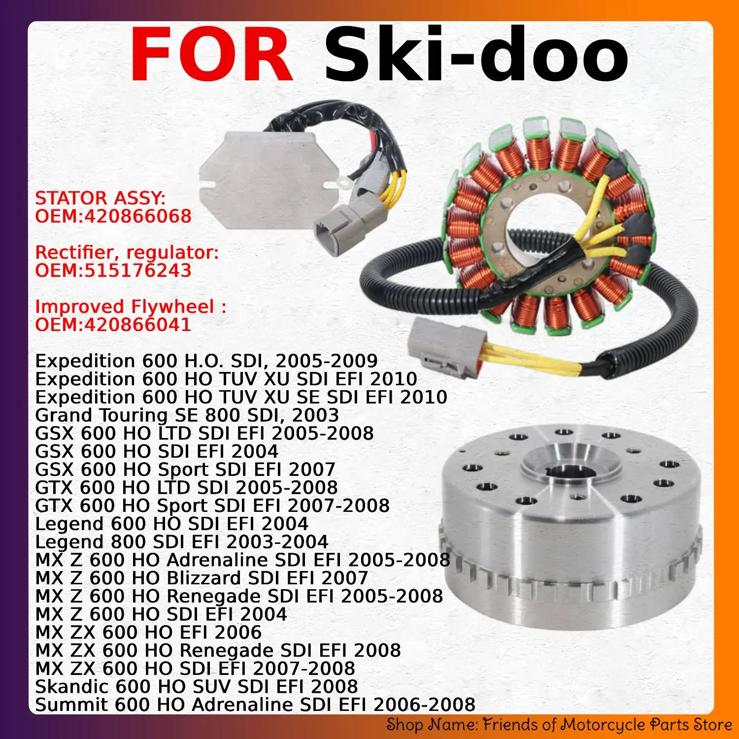Stator Improved Flywheel Regulator Rectifier Kit For Ski‑doo 600 HO 800 SDI EFI 2003‑2010 Snowmobile Electrical Charging Parts