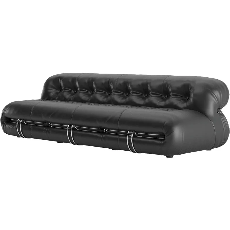 

leather sofa straight row three people simple luxury medium and ancient style living room small apartment furniture