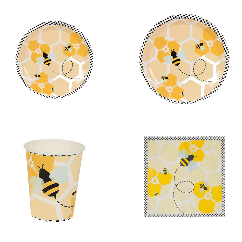 Cartoon Bee Theme Birthday Decorations Party Disposable Tableware Paper Napkins Cups Plates Tablecloths Straw