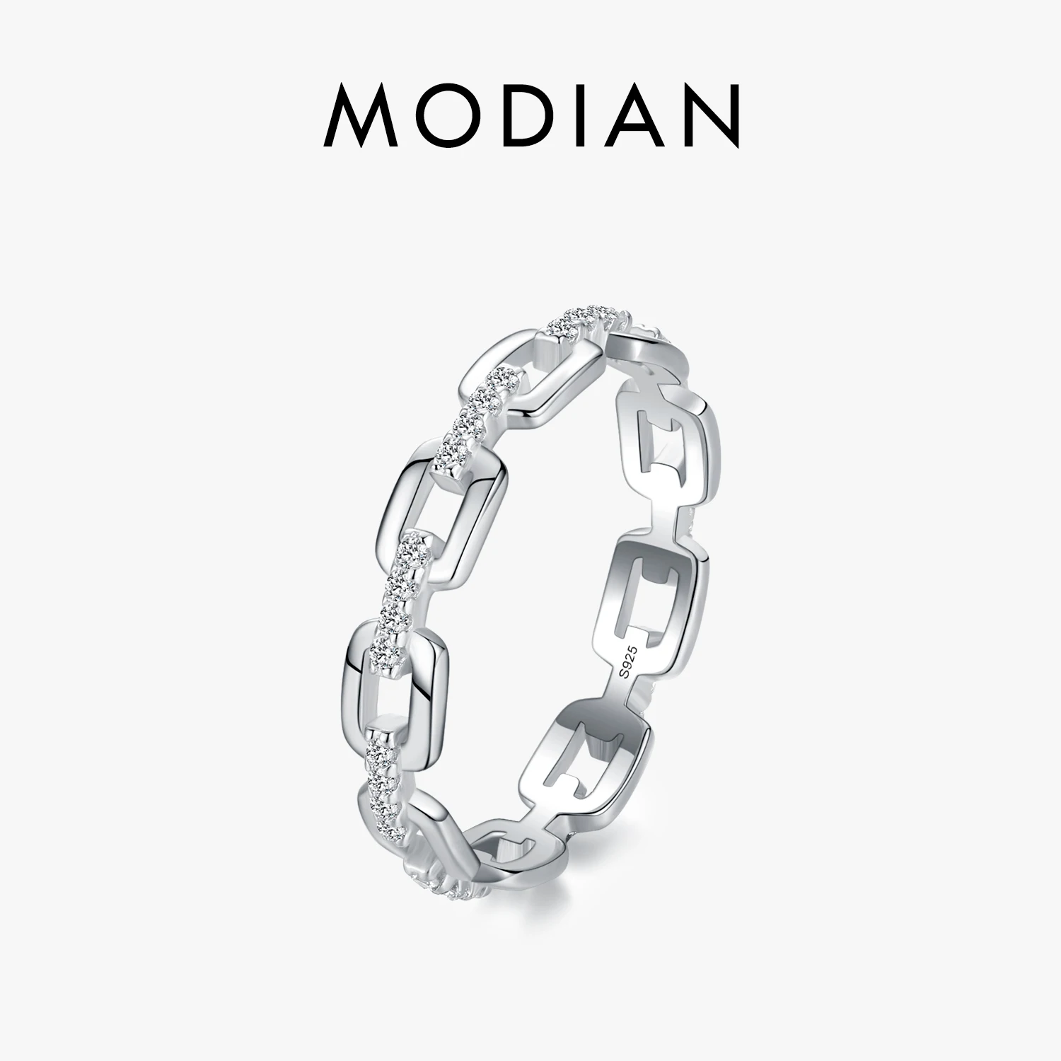 Modian Fashion Geometric Clear CZ Ring Real 925 Sterling Silver Exquisite Stackable Finger Rings For Women Statement Jewelry