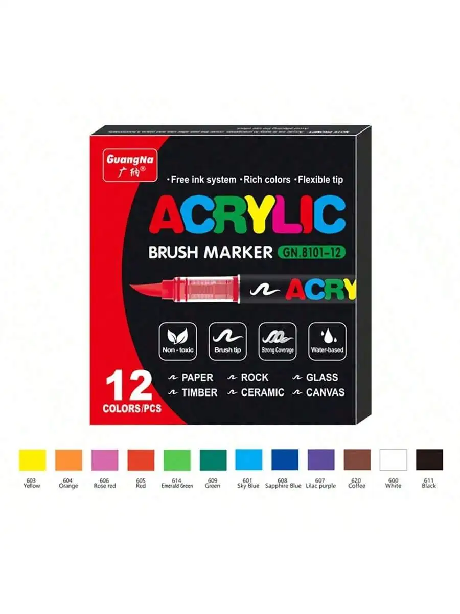 GuangNa 12/24/72/168/288 Kleuren Acrylverfmarkers, Zachte Penseel Studenten Graffiti Schilderstiftenset, Festival Cadeau DIY Markers